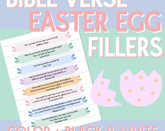 Versículos bíblicos imprimibles para rellenar huevos de Pascua, rellenos para canastas de Pascua, huevos de Pascua bíblicos, búsqueda de huevos cristianos, escuela dominical, resurrección, tumba vacía