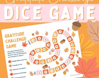 Juego de dados de otoño imprimible Desafío de gratitud Estoy agradecido por el Día de Acción de Gracias Juego de mesa familiar de Adviento Cuenta tus bendiciones Tira y comparte Niños