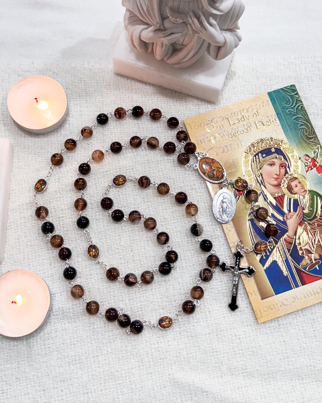 Our Lady of Perpetual Help Rosary | Semi Precious Brown Agate Beads ...