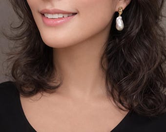 The Sculpted Baroque 22-25mm Pearl Dangle Earrings Strong Luster in Sterling Silver