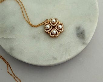 Freshwater Pearl Four Leaf Clover Necklace