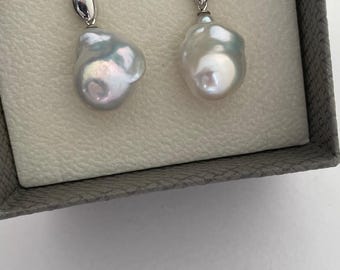 Silver Shore Sculptural Baroque Pearl Earrings 22mm Strong Luster Gift for Her