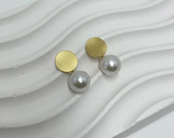 I Want to Be Golden Minimalist Matte Silver Pearl Earrings in 925 Silver