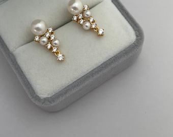 Golden Grape Pearl Cluster Drop Earrings | Dainty Bridal Jewelry