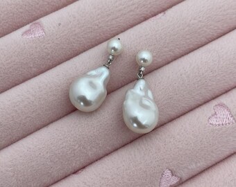 Handcrafted Freshwater Pearl Double-Drop Baroque Earrings in Sterling Silver