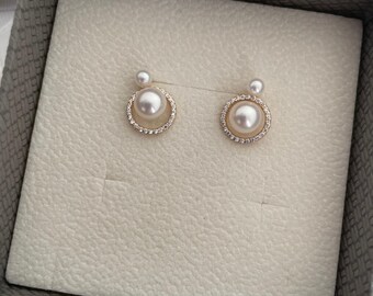 Elegant Pearl Halo Stud Earrings 6-7mm