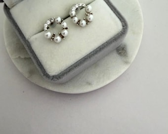 Vintage-Inspired Genuine Freshwater Pearl & Crystal Hoop Earrings