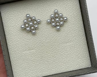 Geometric Pearl Cluster Earrings in Sterling Silver