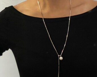 Sterling Silver Snake Chain 10-11mm Pearl Necklace Adjustable Chain