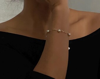 Japanese Gray Akoya Pearl Double Strand Tin Cup Bracelet