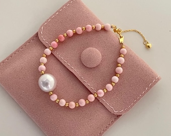11 mm Pearl with Pink Shell Beads Adjustable Bracelet in Sterling Silver
