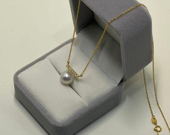 Gold-Plated Freshwater Pearl Necklace | Pavé CZ Bar Pendant