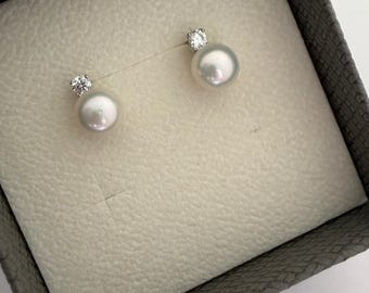 Freshwater Pearl Zircon Stud Earrings | Minimalist Bridal Jewelry