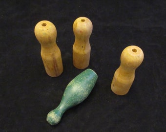 Three Yellow Pegs and One Green Skittle Pin Vintage 1940's