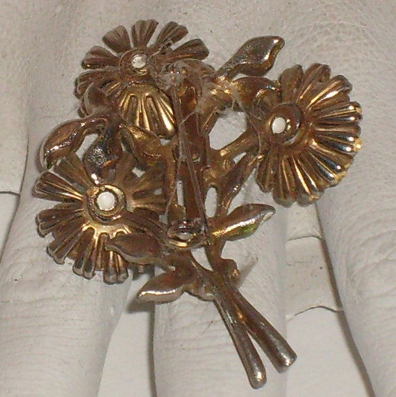 Gold Enamel and Pearl Flower Brooch Pin Vintage A… - image 4