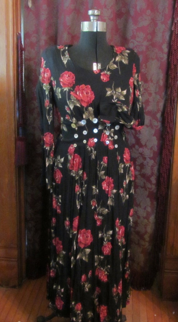 Floral Rose Vintage 80's long Thirties style Dress