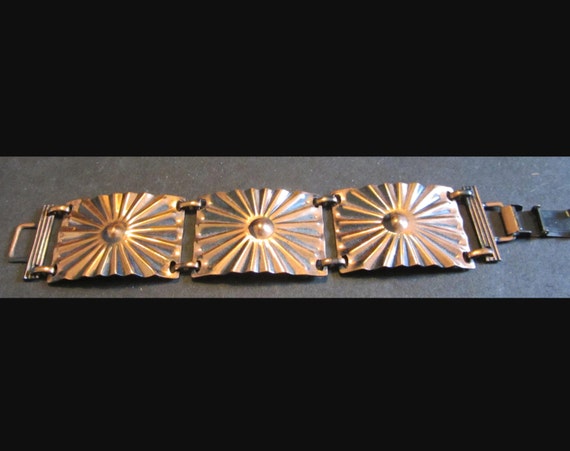 Stamped  Copper Starburst Bracelet Wide Cuff Styl… - image 2