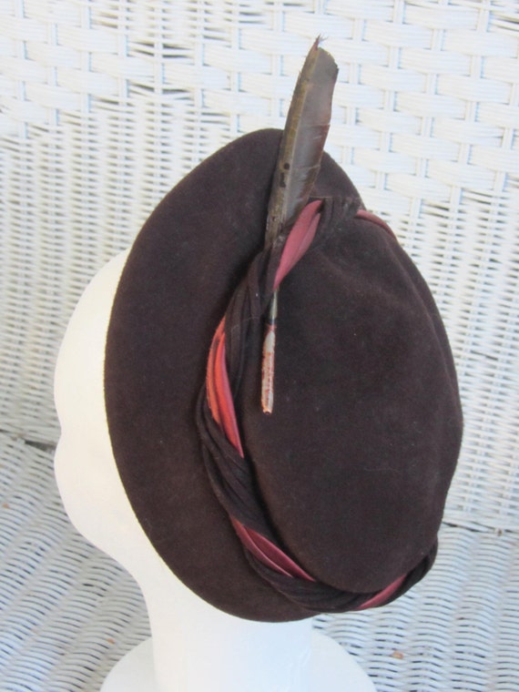 Sweet Brown Wool Felt Skullcap Hat Vintage 50's G… - image 3