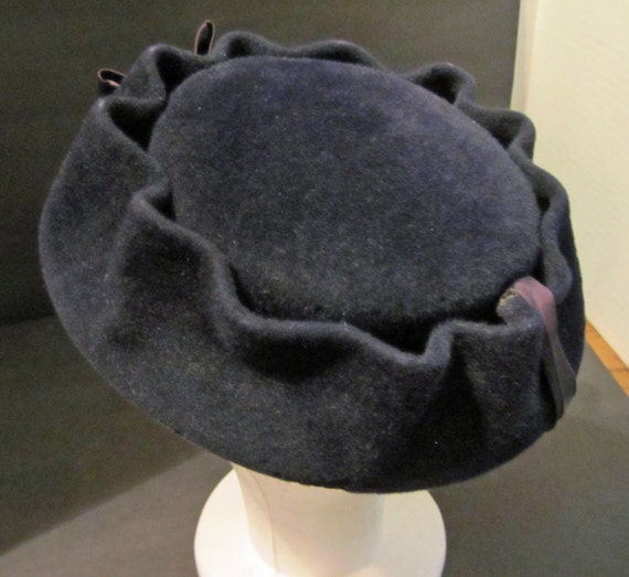 Christine Original Navy Wool Felt  Hat Vintage 50… - image 4