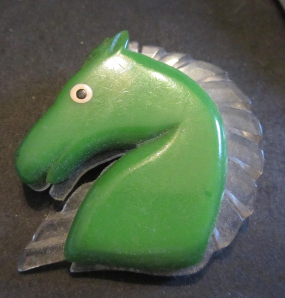 Carved Lucite Horse  Brooch Vintage  40's - image 1