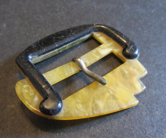 Black and Yellow Deco Belt Buckle Bakelite  Vinta… - image 3