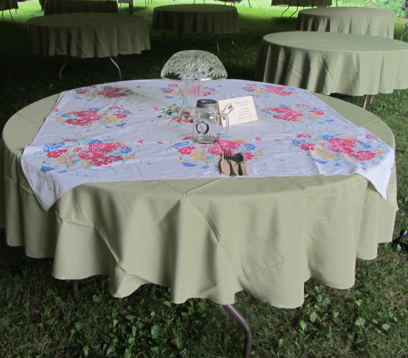 Cotton Tablecloth 50's Vintage Salmon Pink Fish and Wave Etsy