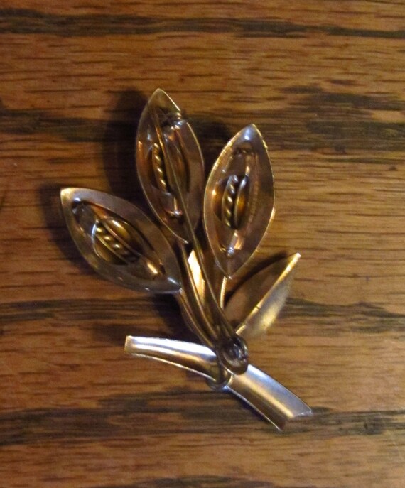 Gold Abstract Leaf and Bud  Brooch Pin vintage 19… - image 3