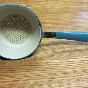 Blue Enamel Strainer Vintage 1930&#39;s Kitchenware