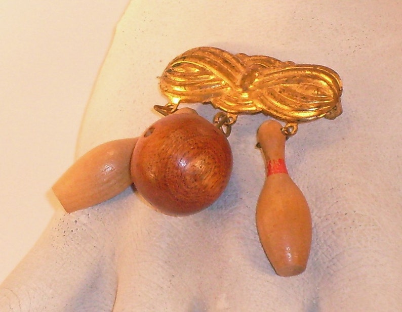 Wooden Bowling Ball and Pins Brooch Vintage Antique Etsy