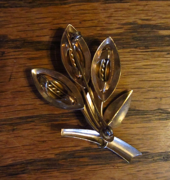 Gold Abstract Leaf and Bud  Brooch Pin vintage 19… - image 4