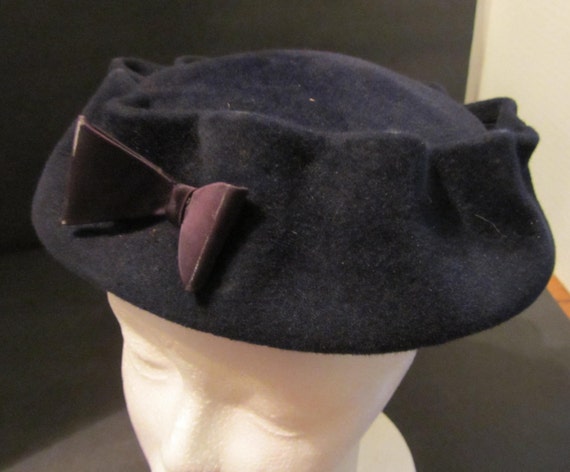 Christine Original Navy Wool Felt  Hat Vintage 50… - image 3