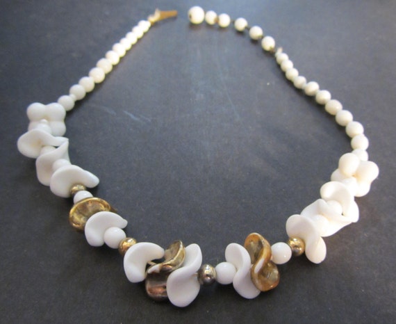Molded White and Gold Glass Choker Vintage 50's F… - image 1