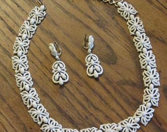 Monet Necklace and Trifari Earring Set Vintage 50's Fabulous Costume Jewelry