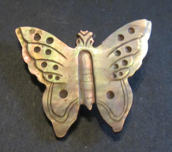 Carved Abalone Butterfly Brooch Vintage Antique 1… - image 1