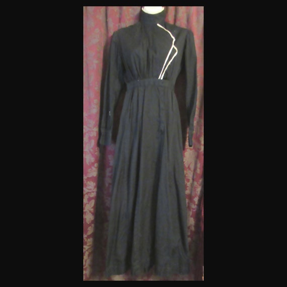 Black Cotton Edwardian Dress Antique Work Dress R… - image 2