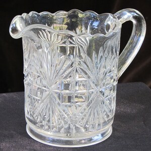 Heavy Pressed Glass Crystal Pitcher Faux Cut Glass Pattern Vintage