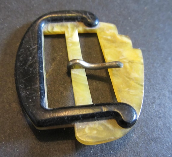 Black and Yellow Deco Belt Buckle Bakelite  Vinta… - image 1