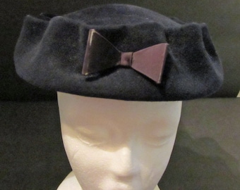 Christine Original Navy Wool Felt  Hat Vintage 50's