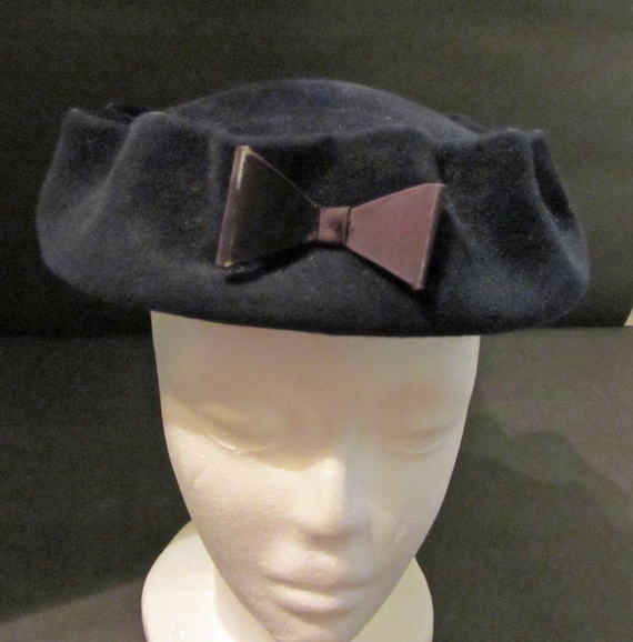 Christine Original Navy Wool Felt  Hat Vintage 50… - image 1
