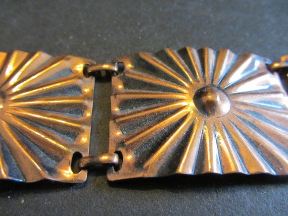 Stamped  Copper Starburst Bracelet Wide Cuff Styl… - image 3