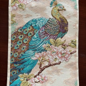Finished completed Cross stitch finished embroidered painting embroidery counted cross stitch needlework gift Peacock