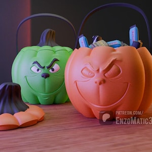 Candy bucket - Halloween Pumpkin - trick or treat, spooky horror - STL files for 3D print - Multiparts