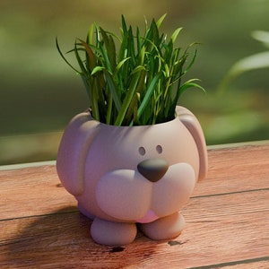 dog flower pot planter, pencil holder - 3MF, STL file for 3D printing