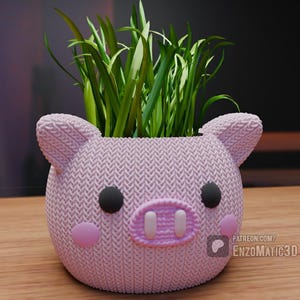 ニット豚ポット - 植木鉢、プランター、鉛筆ホルダー - 3mf、3D プリンター用 STL、3D プリント
