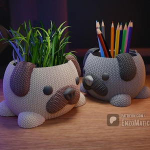 knitted puppy dog flower pot, planter, pencil holder - 3mf, STL file for 3d printer, 3d printing