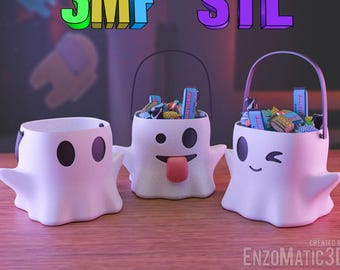 Ghost - Candy bucket trick or treat, Halloween, spooky horror - 3mf pre-painted - Printer 3D STL file