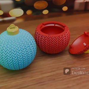 Crochet Christmas tree ball - Christmas ornament with secret gift cavity - 3MF - STL 3D printing