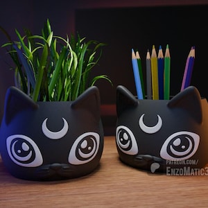 Black Cat - flowerpot, planter, pencil holder - 3MF, STL files for 3d print - Multiparts - Print in place, No Support