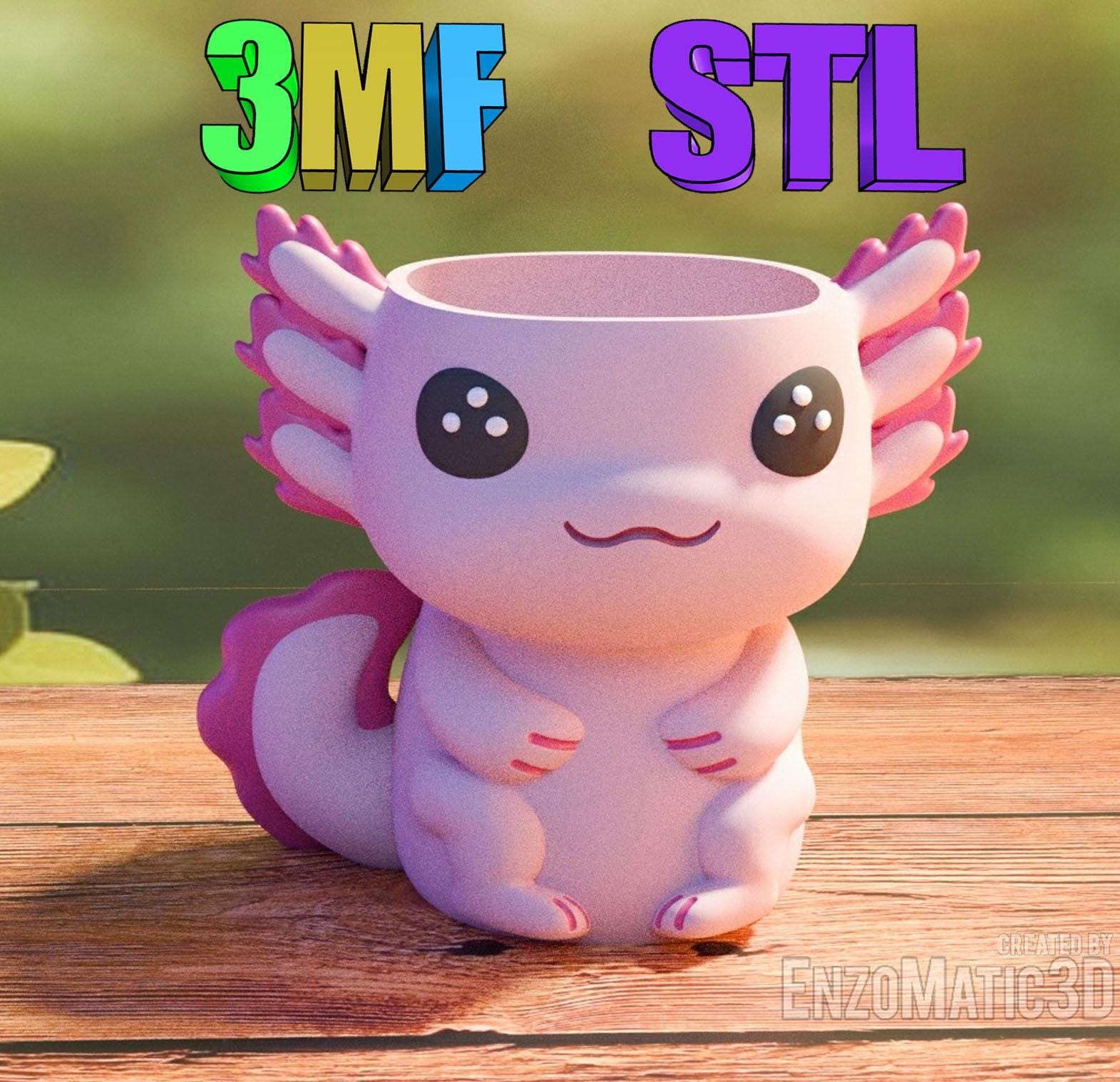 植木鉢 アホロートル - プランター、鉛筆ホルダー - 3MF 塗装済み - 3Dプリンター用STLファイル、3Dプリント