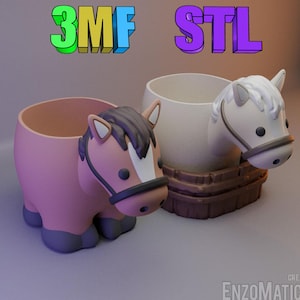 Horse - flower pot planter, pencil holder - 3mf pre painted - 3D model STL file